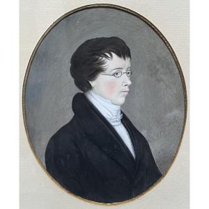 German School (?) Early19th Century, Portrait Of A Young Man Wearing Glasses,  Gouache