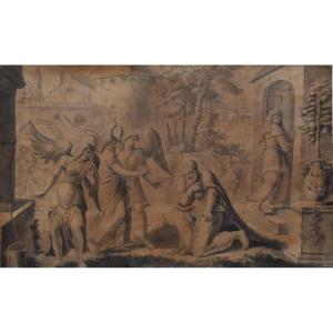 François Boitard (1670-1715) Abraham And The Three Angels, Signed Drawing