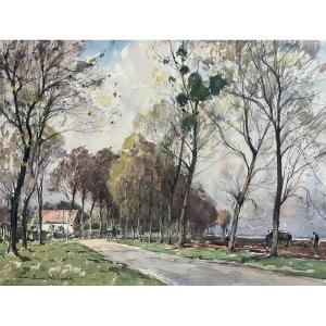 Paul Emile Lecomte (1877-1950) The Road To Naudy, Signed Watercolor