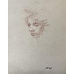 André Eugène Costilhes (1865-1940) Portrait Of A Lady, Red Chalk Drawing