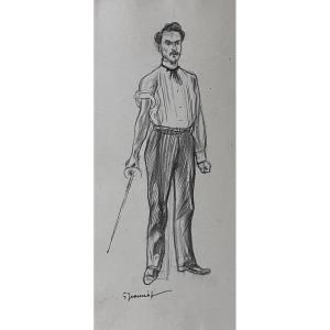Pierre-georges Jeanniot (1848-1934) Henri Rochefort Ready For A Duel, Signed And Titled Drawing