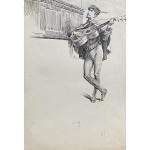 Felician Myrbach (1853-1940) For Solo Guitar, Pen Drawing