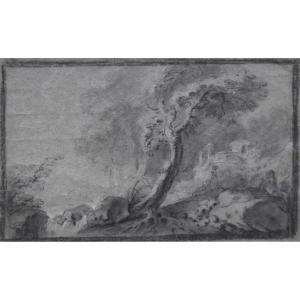18th Century French School, Arcadian Landscape, Drawing