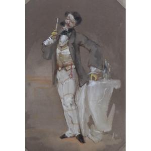 French School Of The 19th Century, A Dandy, Watercolor