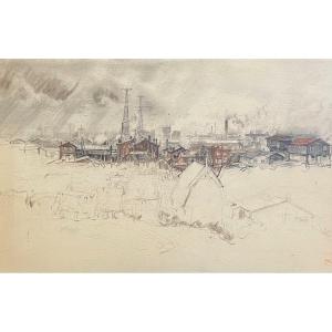 Charles Jouas (1866-1942) Suburban Landscape, Pencil Drawing