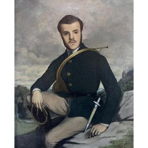 French School, Early 20th Century, Portrait Of A Hunter, Oil On Canvas, Signed