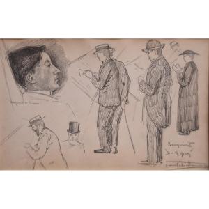 Jean-gabriel Domergue (1889-1962) Paris, The Booksellers On The Quays, Signed Drawing