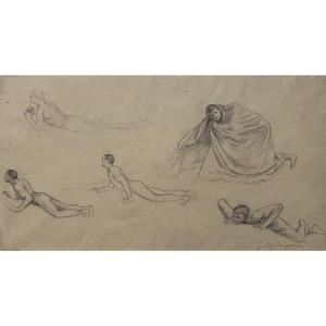 Georges Antoine Rochegrosse (1859-1938) Studies Of Men, Original Drawing