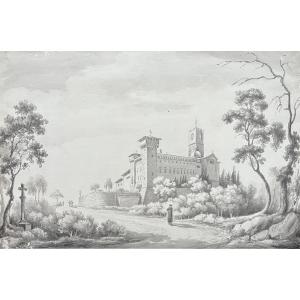 Giuseppe Ghirardi (1788-1884) Badia Di Passignano, 1866, Ink And Ink Wash
