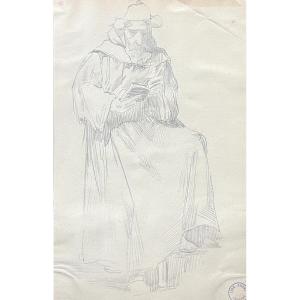 Jean-pierre Laurens (1875-1932) Monk Reading, Study, Pencil On Paper