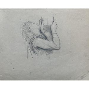 Attributed To Georges Antoine Rochegrosse (1859-1938) Study Of A Woman With A Lyre, Drawing