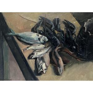 Maurice Asselin (1882-1947) Still Life With Lobsters And Fish, Oil On Canvas, Signed