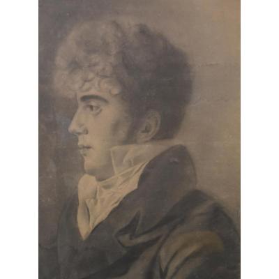 French School 1830 Young Man Profile, Large Drawing