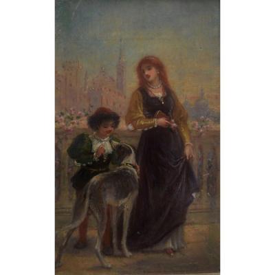 French School 19th Century, Attributed To Achille Deveria, A Renaissance Scene, Oil On Panel