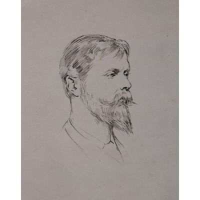 Theodore Blake Wirgman (1848-1925) Portrait Of Ernest Albert Waterlow, Pen Drawing