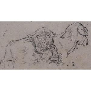 Charles Emile Jacque (1813-1894) Two Sheep, Studies