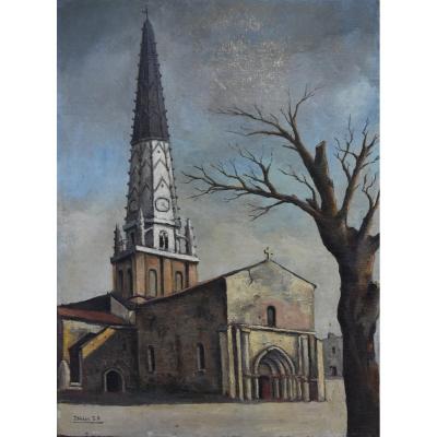 Jean Robert Ithier (1904-1977) Ars En Ré, View Of The Church, Oil On Canvas Signed