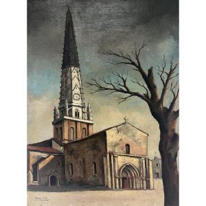 Jean Robert Ithier (1904-1977) Ars En Ré, View Of The Church, Oil On Canvas Signed