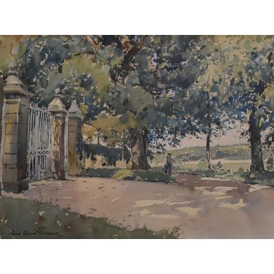 Paul Emile Lecomte (1877-1950) La Grille, Watercolor Signed