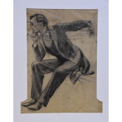 Ga Rochegrosse (1859-1938) A Seated Man, Study Exposition Internationale Paris 1900
