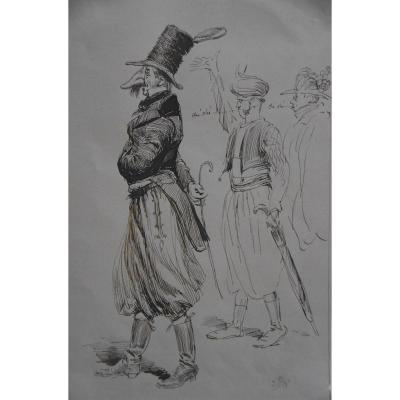 Edouard Detaille (1848 1912) Carnival Figures, Signed Drawing