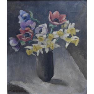 Maurice Asselin (1882-1947) Anemones And Daffodils, Signed Oil On Canvas