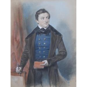 Louis Charles Auguste Couder (1789-1873) Portrait Of A Young Man, Pastel Signed