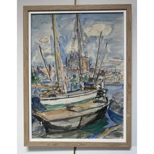 Modern School, Boats In Palma De Mallorca, Watercolor