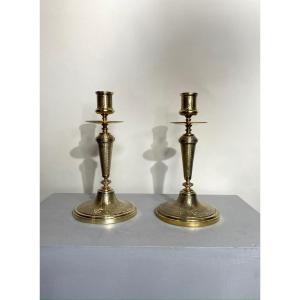Pair Of Candlesticks In Vermeil, 19th Century. Sylver. 