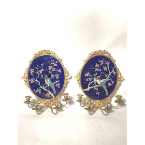 Pair Of Very Decorative Gilt Bronze Sconces 19 Th Century.