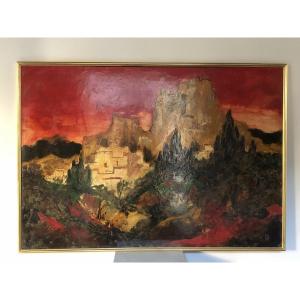Painting On Wood From 1961 Les Baux De Provence Signed Pascal.