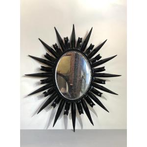 Oval Metal Mirror From The 1970s. 