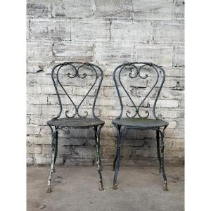 Pair Of Napoleon III Period Iron Chairs. 