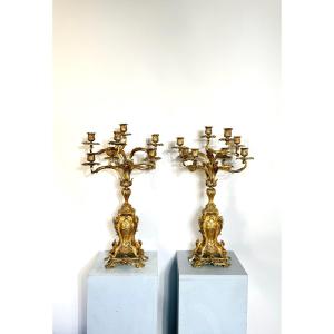 Pair Of Louis XV Style Eight-branch Candelabra From The 19th Century.