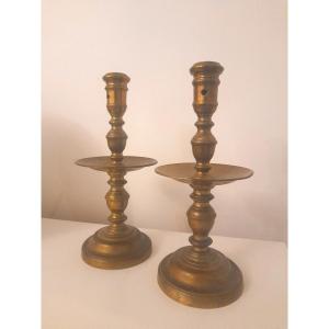 Pair Of Dutch Disc Candlesticks "heemskerk" Period 17th Century