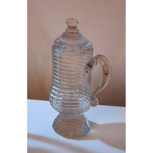 Bohemian Crystal Glass Mustard Pot, Folk Art, 18th Century
