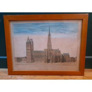 Old Optical View Of Rouen Cathedral From The 18th Century