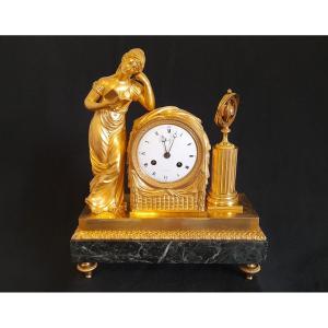 Empire Period Clock, Allegory Of Study, Gilt Bronze, 19th-19th Century