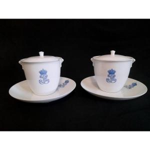 Sugar Pots, Office Service, Louis Philippe Period, Sèvres Fontainebleau Porcelain, 19th Century