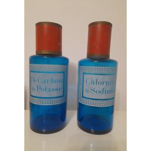 Pair Of Blown Glass Pharmacy Apothecary Bottles