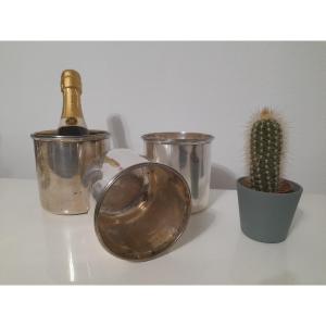 Set Of Three Silvered Bronze Half-bottle Cooler Buckets, 18th Century