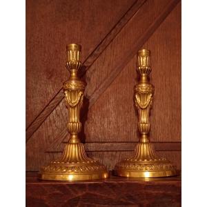 Pair Of Louis XVI Period Gilt Bronze Candlesticks, 18th Century