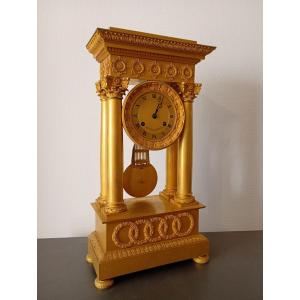 Gilt Bronze Portico Clock, Neoclassical Restoration Period 