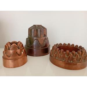 Set Of Three Antique Copper Cake Molds, 19th/19th Century, Copperware