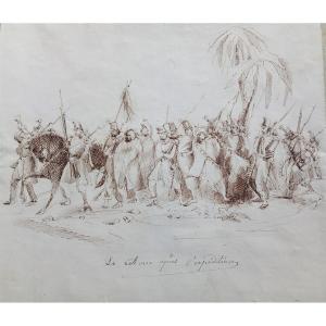 Drawing Military Expedition Algerie Militaria Orientalism