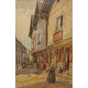 Watercolor Ernest Jean Marie Millard De Bois Durand Landscape City Of Fougères Brittany Painting