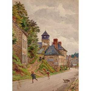 Watercolor Ernest Jean Marie Millard De Bois Durand Painting Town Of Chailland In Mayenne