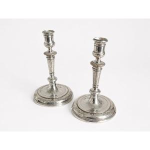 Pair Of Silver-plated Bronze Torch Candlesticks Louis XIV Period 15 Antiques 18th Century