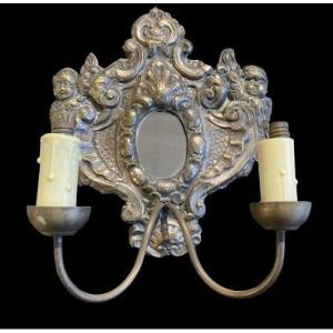 Small Wall Mirror In Repoussé Silver Leaves