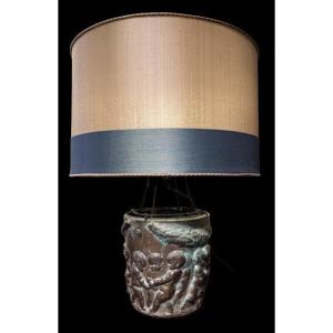Bronze Plant Pot Mounted As A Lamp With Lampshade